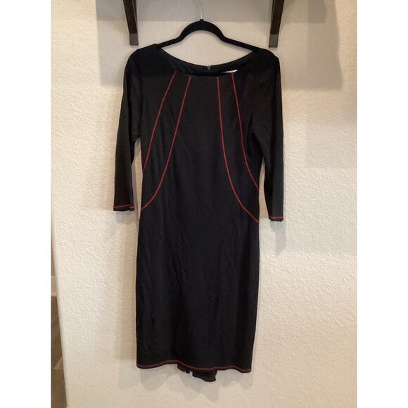 David Meister Black red stitch detail Knee Length sheath Dress 3/4 Sleeves 10 - Picture 3 of 12